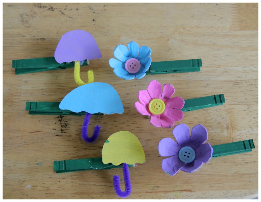 April Showers May Flowers clothespin wreath - recycled craft for kids 