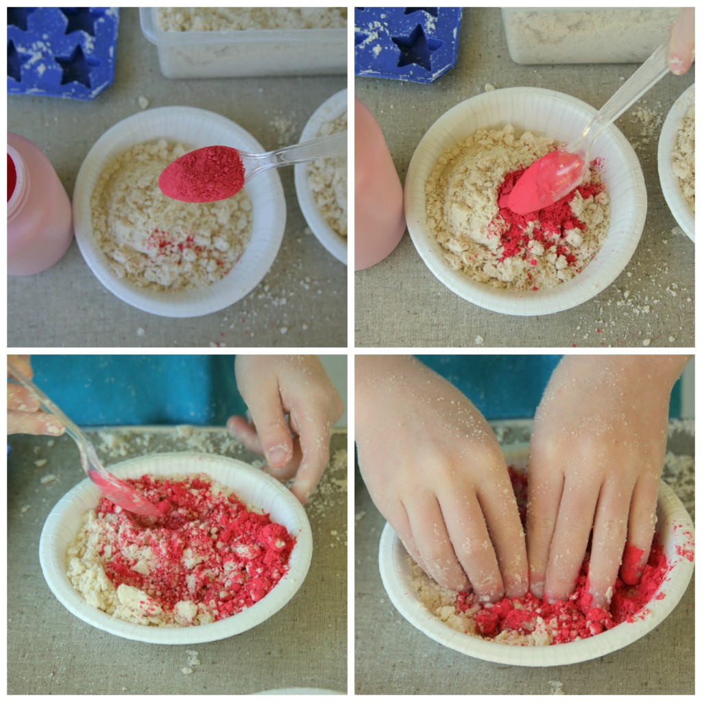 Making colored homemade cloud dough