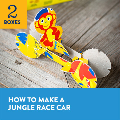 Kix Cereal box craft How to Make a Jungle Race Car from 2 boxes of cereal