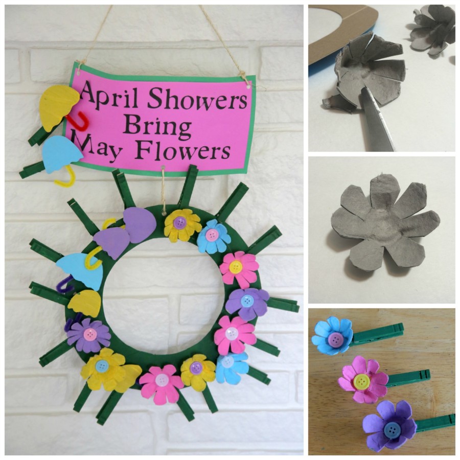 Recycled Craft: April Showers Bring May Flowers Clothespin Wreath · Kix ...